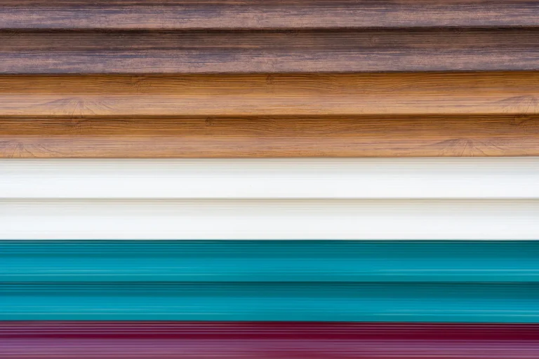 A series of horizontal stripes in different colors and textures, including shades of brown, white, teal, and maroon, resembling layered wood and painted surfaces.